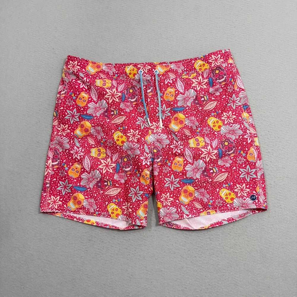 johnnie-O Swim Trunks Mens XXL Malibu Red Eden Sugar Skull Floral JMSS2280